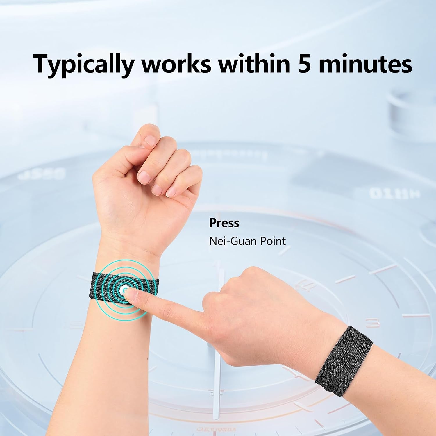Motion Sickness Wristband, Anti-Nausea Acupressure Wrist Band for Nausea Relief, Dizziness and Vomiting from Car Sea Boat Flying Travel Sickness for Adults and Kids (Black, Large, 2 Pairs)