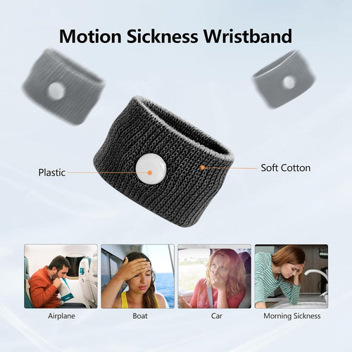 Motion Sickness Wristband, Anti-Nausea Acupressure Wrist Band for Nausea Relief, Dizziness and Vomiting from Car Sea Boat Flying Travel Sickness for Adults and Kids (Black, Large, 2 Pairs)